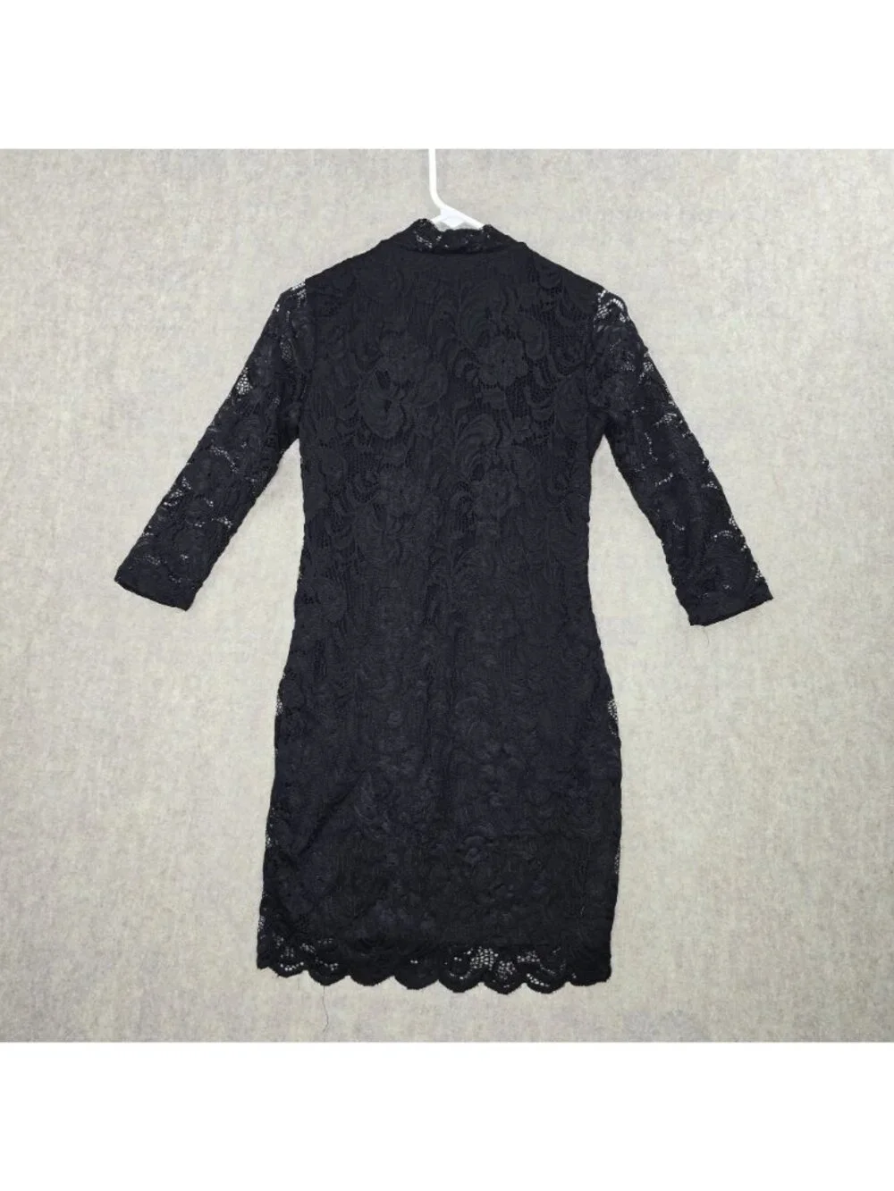 Ambiance  Womens Lace Black Midi Dress Size M Semi Sheer Bodycon Long Sleeves - Picture 2 of 9